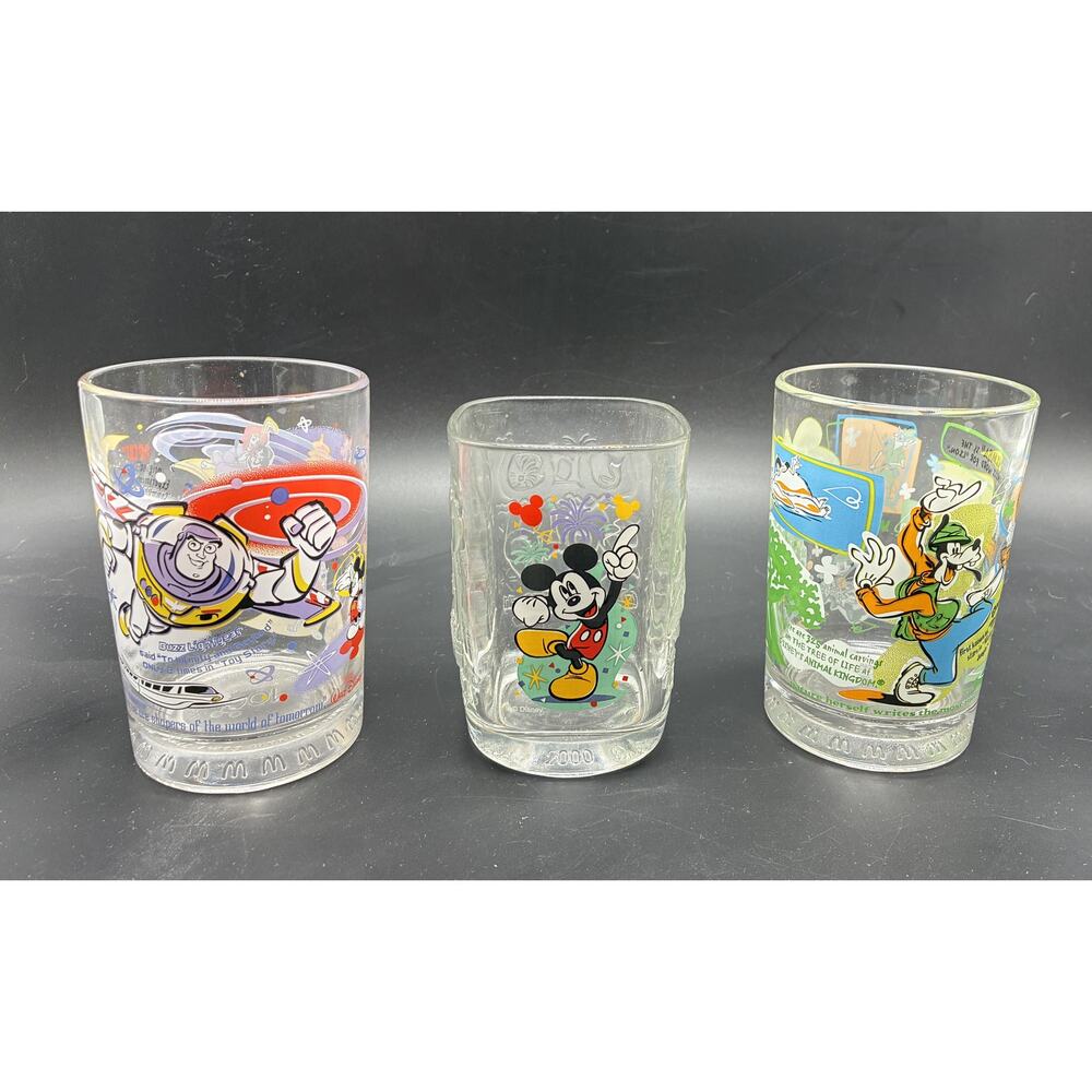 McDonalds Walt Disney Collectible Glasses Set of 3 Promo Vintage Goofy Toy Story